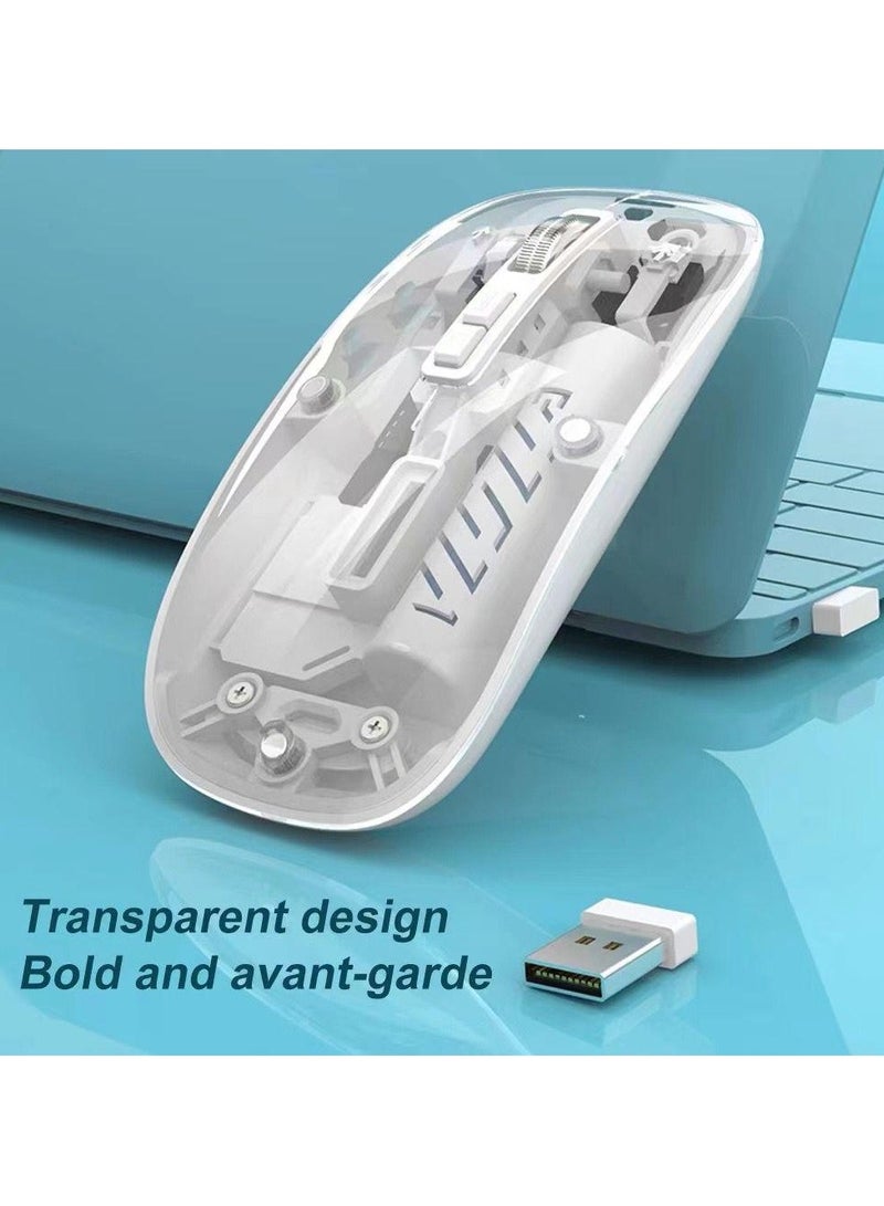 Moxom Wireless Mouse Crystal Transparent, Gaming Adjustable DPI, Triple 2.4G Mode Switching Bluetooth 2, Rechargeable digital display Silent Mouse for PC Laptops Mac iPhone Android, White Color - Image 2
