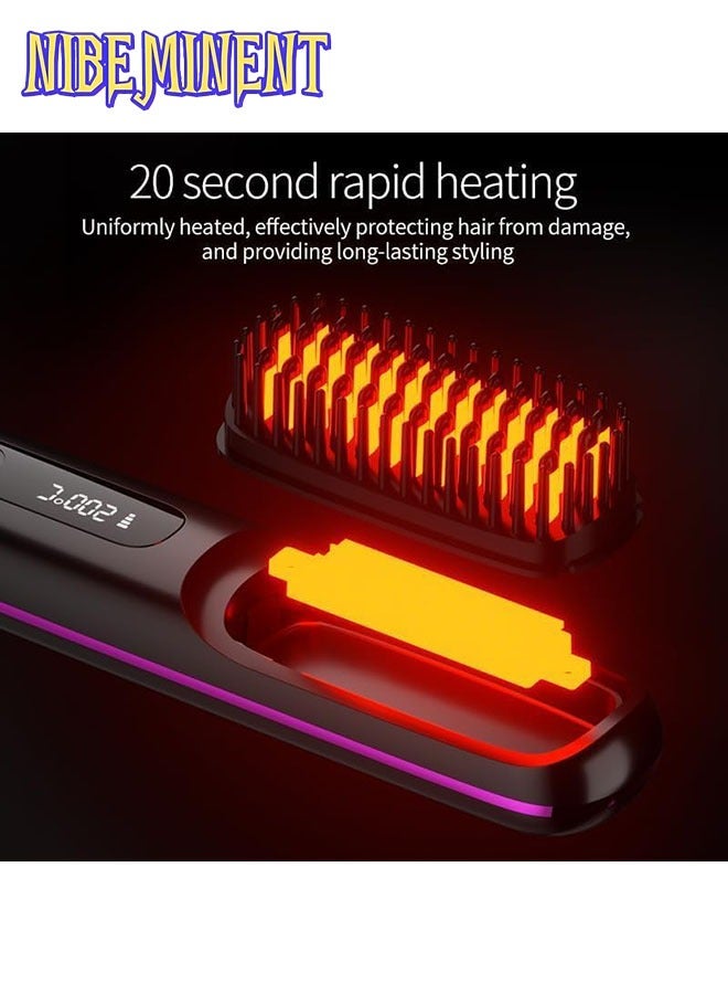 NIBEMINENT Wireless Hair Straightener Brush, Portable Mini Ceramic Ionic Straightening Comb and curler 2 in 1, Thermal Brush 20s Fast Heating & 3 Temp Settings & Anti-Scald - Image 3