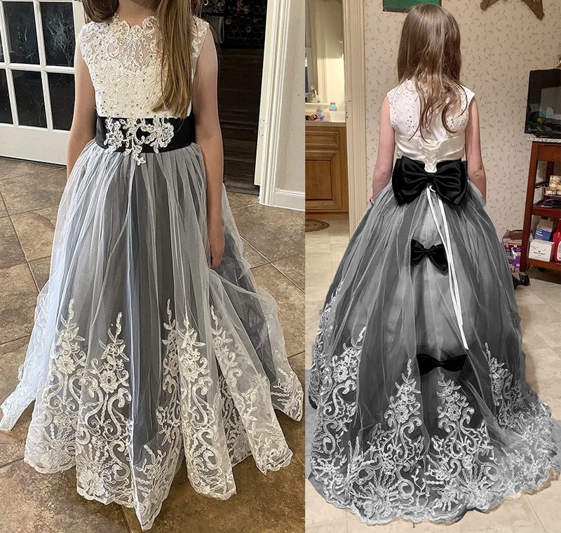 WDE Princess Black Long Girls Pageant Dresses Kids Prom Puffy Tulle Ball Gown US 8 - Image 2