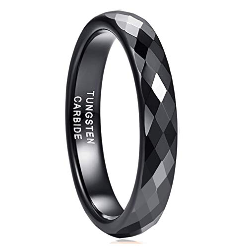 Greenpod 4MM Black Tungsten Carbide Promise Rings Faceted Edge Dome Polished Wedding Band Ring for Women Size 7 - Image 1