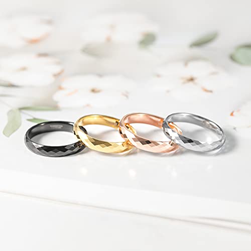 Greenpod 4MM Black Tungsten Carbide Promise Rings Faceted Edge Dome Polished Wedding Band Ring for Women Size 7 - Image 3
