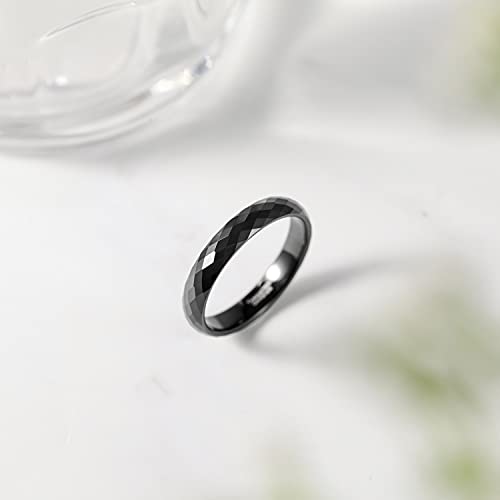 Greenpod 4MM Black Tungsten Carbide Promise Rings Faceted Edge Dome Polished Wedding Band Ring for Women Size 7 - Image 2