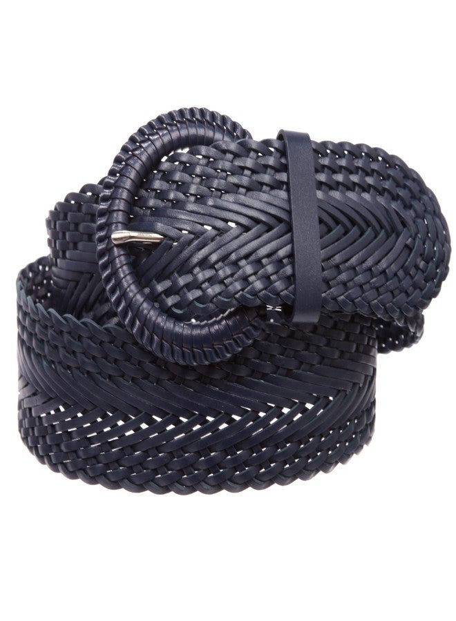 Beltiscool 2 Inch Wide Genuine Leather Braided Woven Round Belt, Navy Blue | M/L - 36" (End to End 41") - Image 2