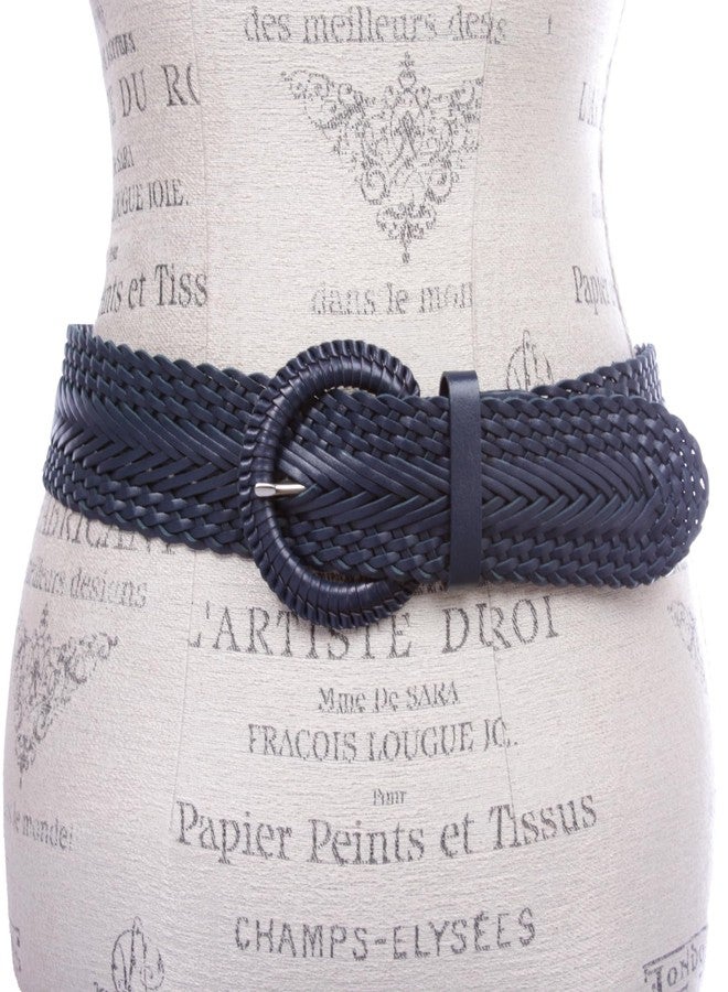 Beltiscool 2 Inch Wide Genuine Leather Braided Woven Round Belt, Navy Blue | M/L - 36" (End to End 41") - Image 3
