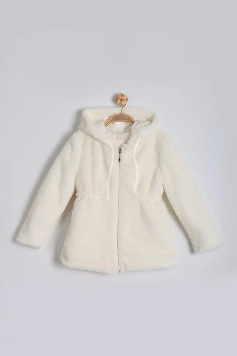 مينيمن جيجيليري My Little Ones Plush Lined Girls Hooded Cardigan - Cream