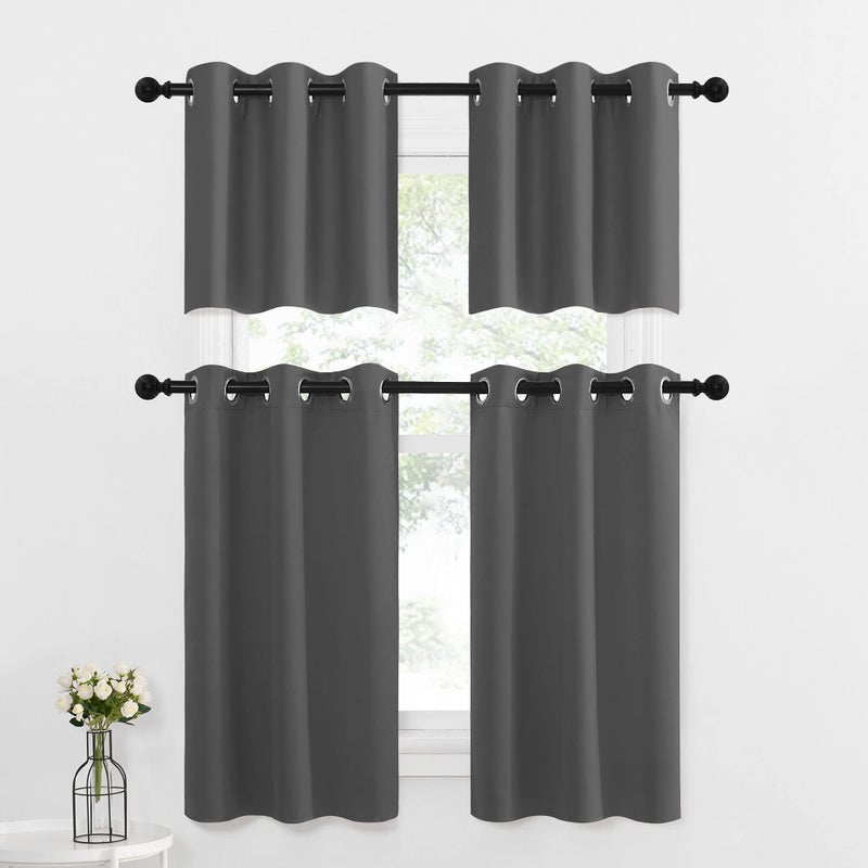 NICETOWN Kitchen Blackout Window Treatment - Thermal Insulated Valance Home Decor Blackout Grommet Tier Curtains Drapes for Small Window (42W by 24L 1.2 inches Header, Grey, 1 Pair) - Image 2
