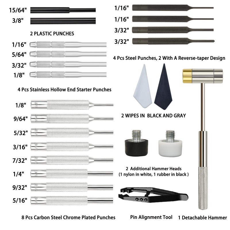 BESTNULE Punch Set, Punch Tools, Roll Pin Punch Set, Made of Solid Material Including Steel Punch and Hammer, Ideal for Machinery Maintenance with Organizer Storage Container (Without Bench Block) - Image 3