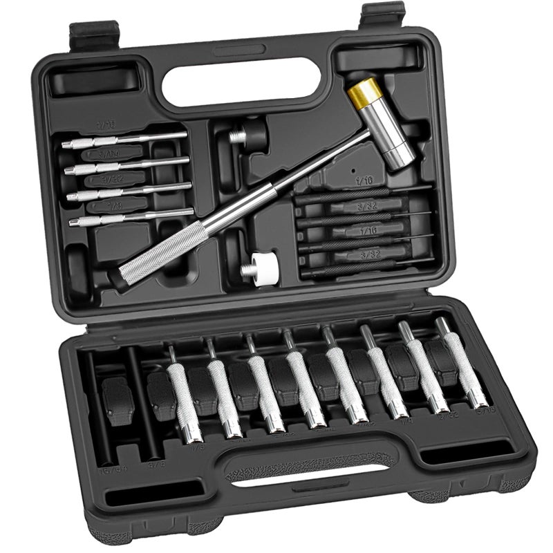 BESTNULE Punch Set, Punch Tools, Roll Pin Punch Set, Made of Solid Material Including Steel Punch and Hammer, Ideal for Machinery Maintenance with Organizer Storage Container (Without Bench Block) - Image 1