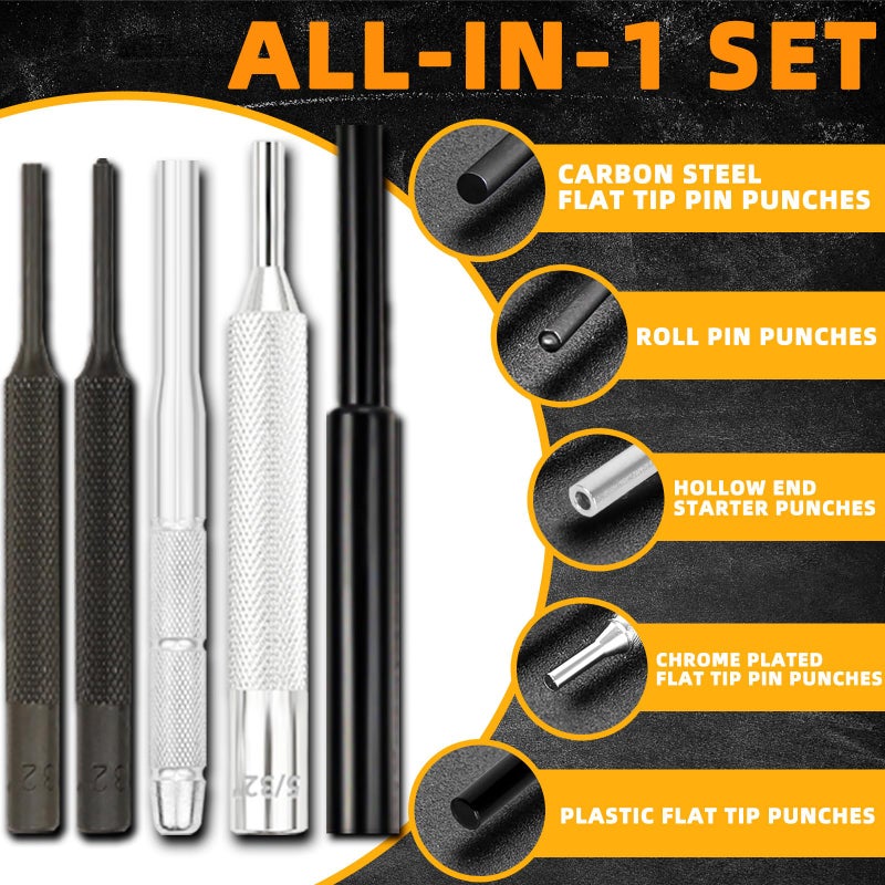 BESTNULE Punch Set, Punch Tools, Roll Pin Punch Set, Made of Solid Material Including Steel Punch and Hammer, Ideal for Machinery Maintenance with Organizer Storage Container (Without Bench Block) - Image 5