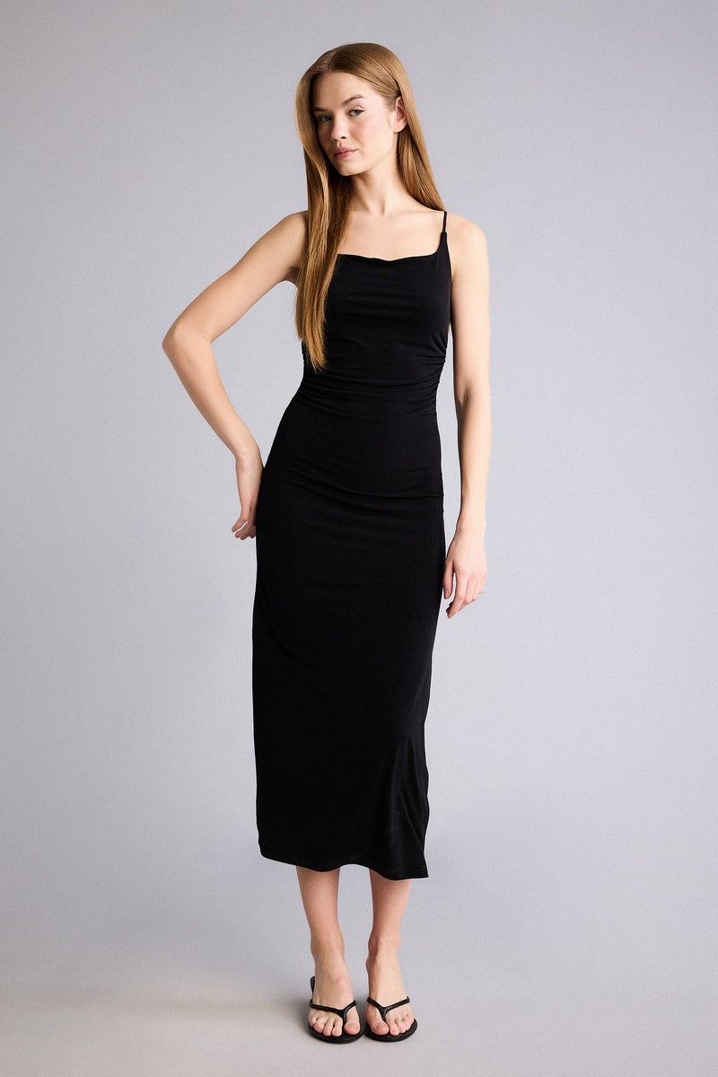 DeFacto Black Woman Bodycon Square Collar Maxi Dress Casual - Image 2