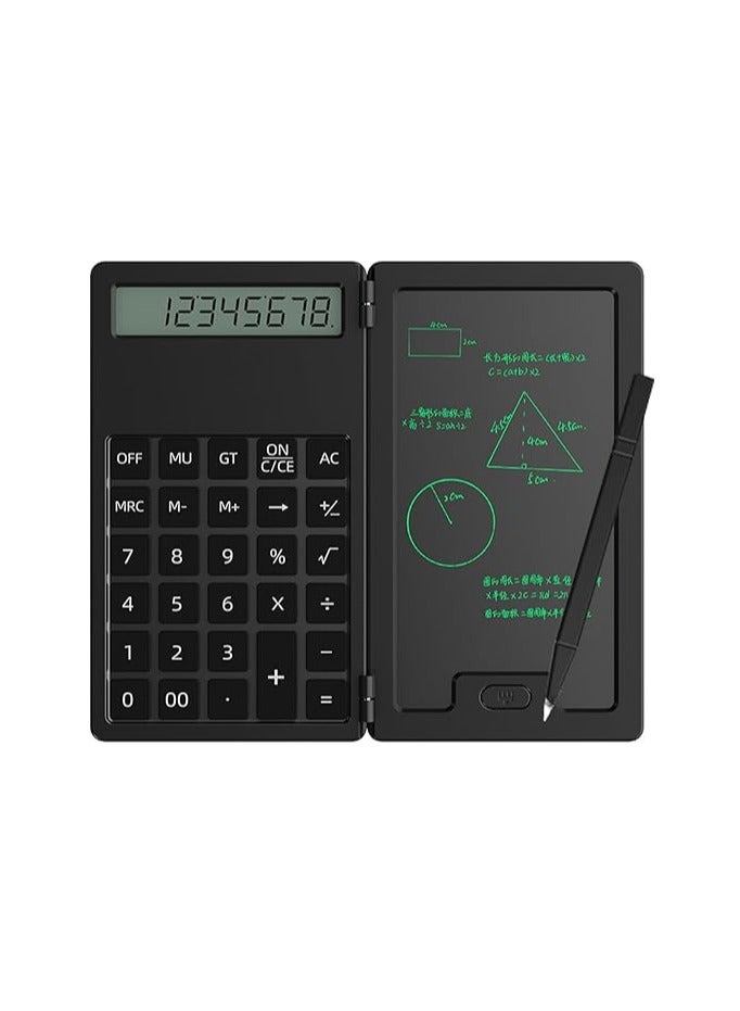 general Electronic Notepad Calculator with Erasable Writing Notepad, Portable Folding LCD Whiteboard 12 Digit Clear Screen Pocket Scientific Calculator Black - Image 1