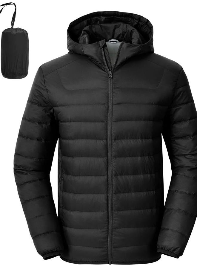 Rdruko Men's Down Puffer Jacket with Hood Packable Lightweight Puffy Winter Coat Hooded, Black, XXL - Image 1