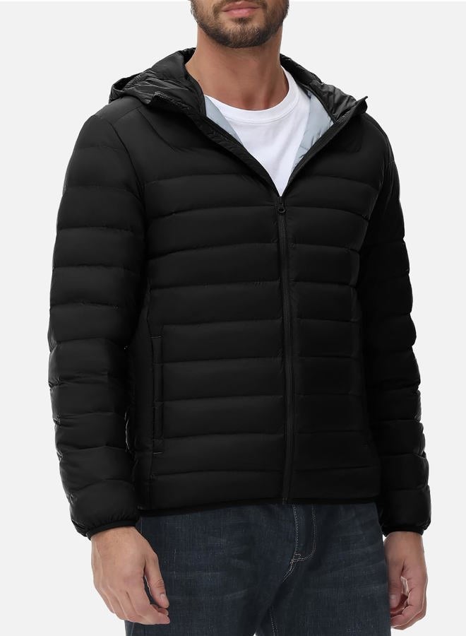 Rdruko Men's Down Puffer Jacket with Hood Packable Lightweight Puffy Winter Coat Hooded, Black, XXL - Image 5