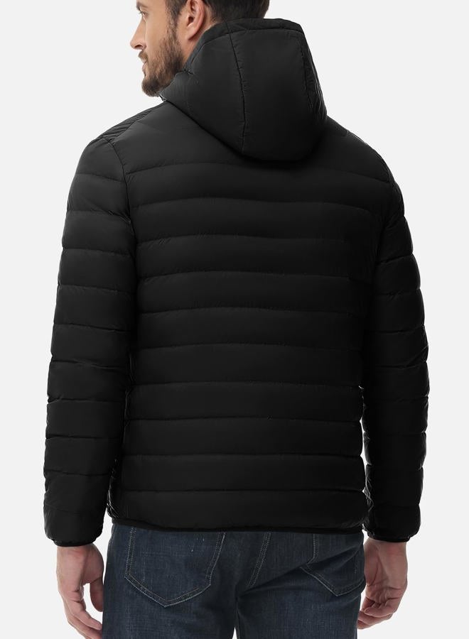 Rdruko Men's Down Puffer Jacket with Hood Packable Lightweight Puffy Winter Coat Hooded, Black, XXL - Image 2