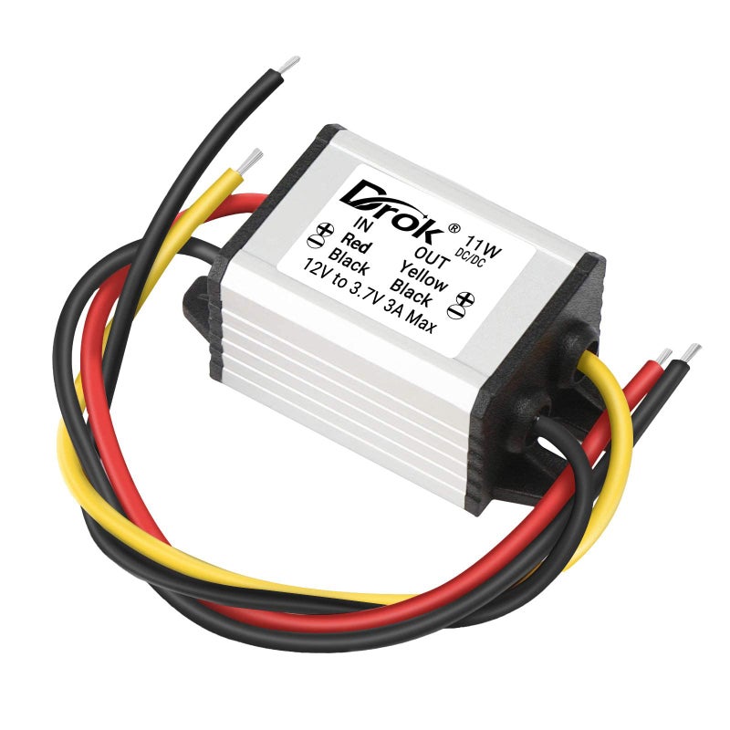 DROK DROK 12v to 3.7v Buck Converter, DC 8-35V to 3.7V 3A 11W Voltage Regulator Board Power Supply Module, 5V 6V 9V 12V 24V Waterproof Car Volt Step Down Buck Converter  - Image 1