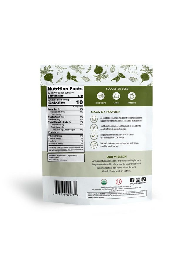 Organic Traditions - Maca X-6 Black And Red Powder, Organic Maca Root Powder Organic Maca Powder, Energizing Superfood For Men And For Women, 150G/5.3Oz - Image 1