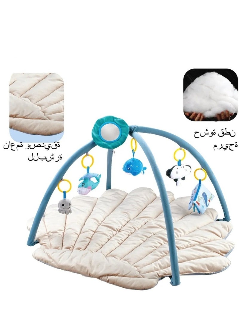 XICEN - Baby Gym & Activity Mat, Large Play Mat for Newborns, Shell Shaped Playmat with 6 Detachable Toys, Tummy Time Activity Center, Promote Motor Skills & Sensory Development, Machine Washable - Image 1