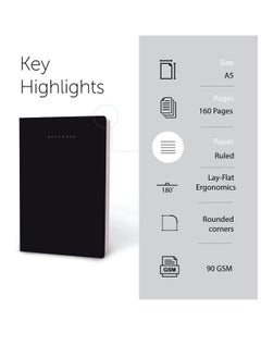 FACTOR NOTES A5 Size Minimalist Softbound Ruled Notebook 160 Pages 90gsm Thickness Black Cover  - Image 2