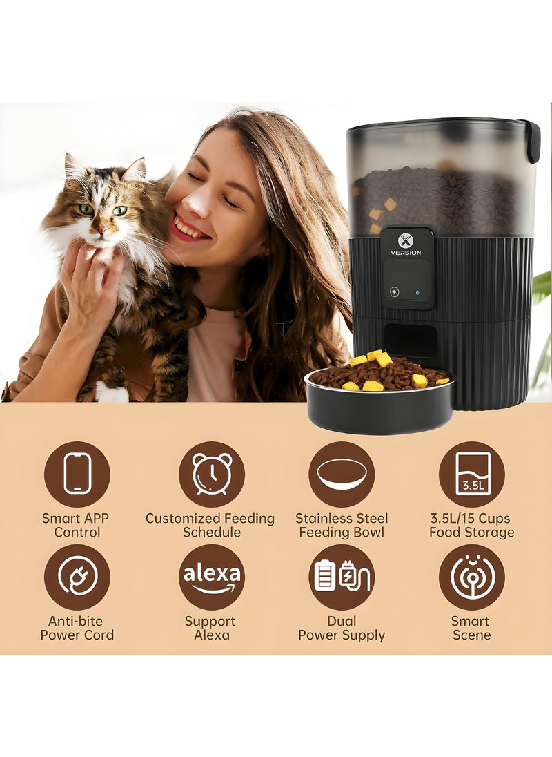 XVersion Pet Feeder Automatic Papifeed Cat Feeder 3L with App WiFi Cat Food Dispenser for Cats & Dogs, Smart Timed Cat Feeder Automatic Pet Feeder w/Portion Control,Stainless Steel Cat Bowl and Dual Power (15Cup) Black  - Image 4