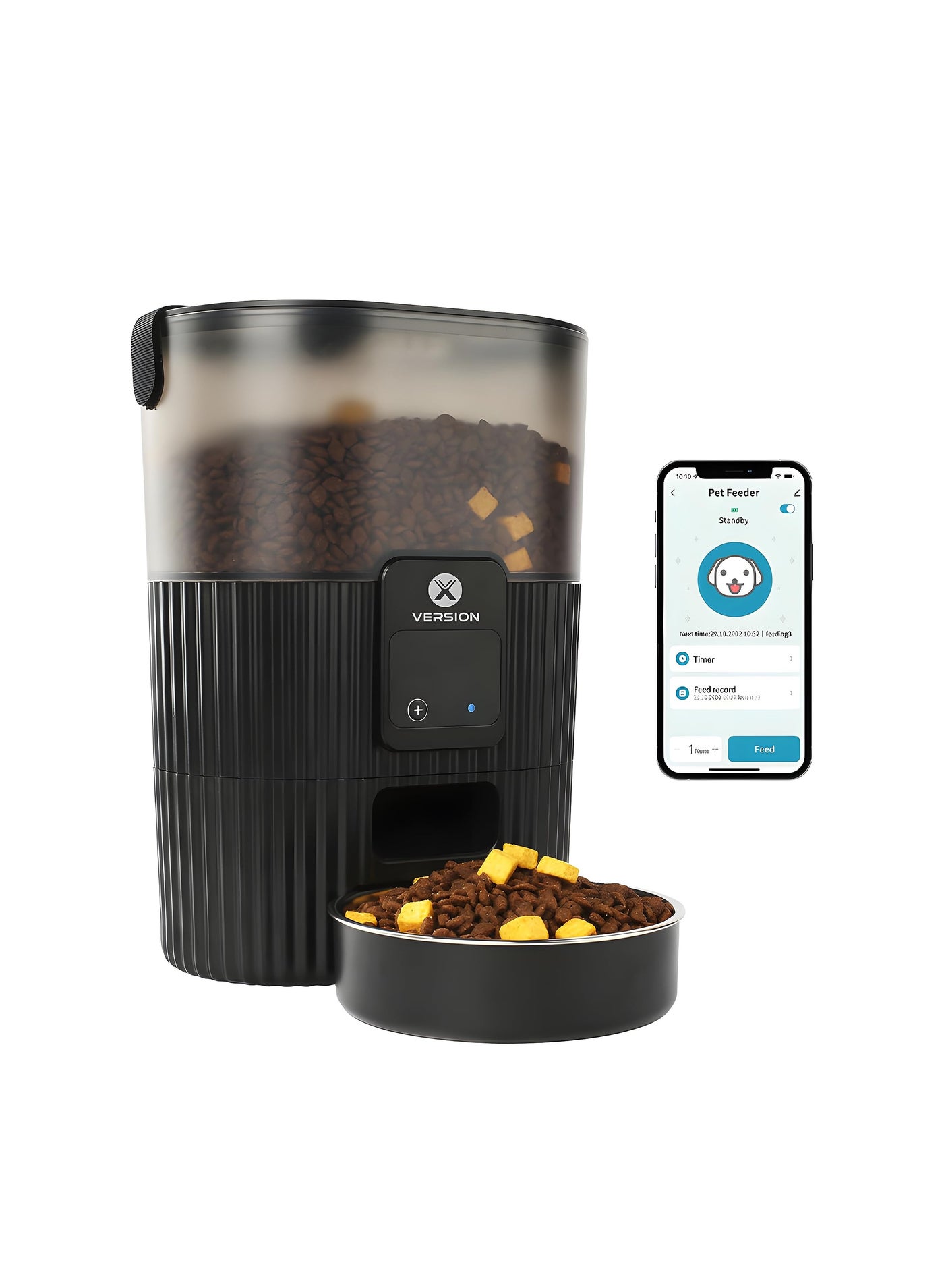 Pet Feeder Automatic Papifeed Cat Feeder 3L with App WiFi Cat Food Dispenser for Cats & Dogs, Smart Timed Cat Feeder Automatic Pet Feeder w/Portion Control,Stainless Steel Cat Bowl and Dual Power (15Cup) Black