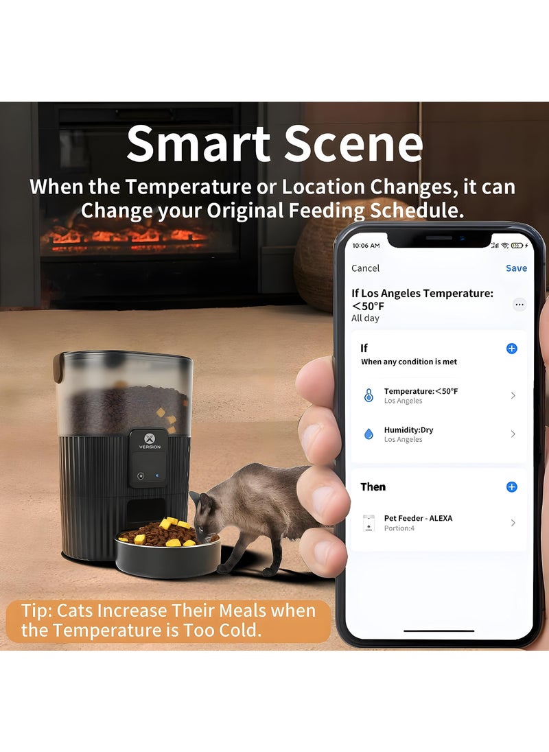 XVersion Pet Feeder Automatic Papifeed Cat Feeder 3L with App WiFi Cat Food Dispenser for Cats & Dogs, Smart Timed Cat Feeder Automatic Pet Feeder w/Portion Control,Stainless Steel Cat Bowl and Dual Power (15Cup) Black  - Image 2