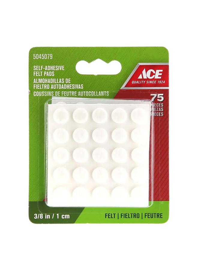 ACE 75-Piece Round Self-Adhesive Protective Precision High-Quality Felt Pads White 1cm - Image 1