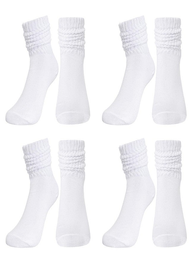 cnomg 4 Pairs Stacked Socks for Women - Soft Extra Long Scrunch Knee High Socks for Indoor Outdoor Use (US, Alpha, One Size, Regular, Regular, White) - Image 1