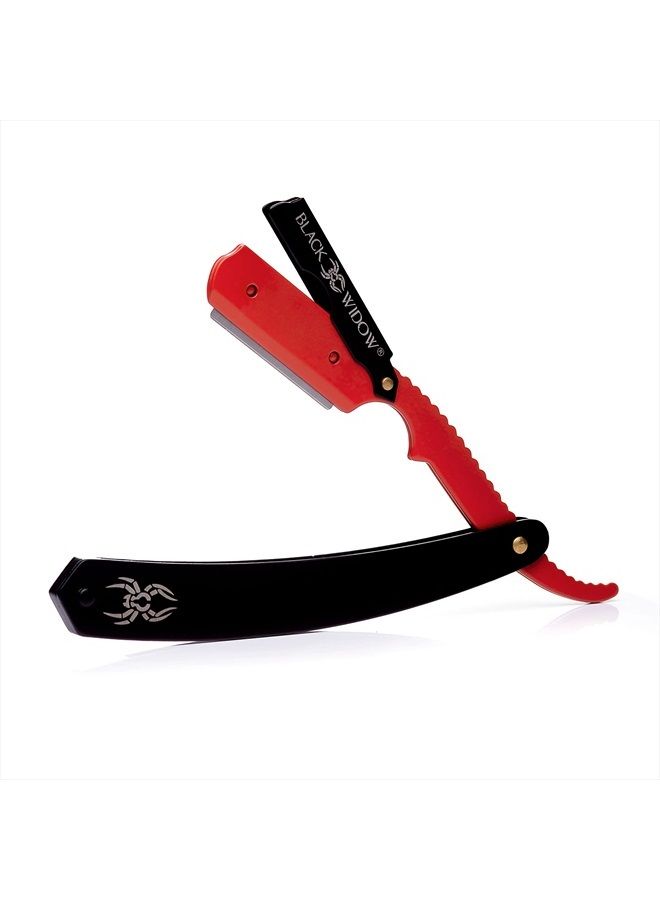 Black Widow Executive Brand Razor Barber Straight Razor, Professional Barber Straight Edge Razor - Barber Razor Compatible with Straight Razor Edge for Barber by Black Widow (1.5mm) (Red and Matte Black)  - Image 1