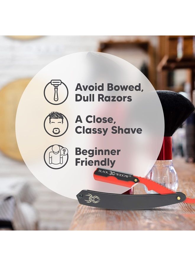 Black Widow Executive Brand Razor Barber Straight Razor, Professional Barber Straight Edge Razor - Barber Razor Compatible with Straight Razor Edge for Barber by Black Widow (1.5mm) (Red and Matte Black)  - Image 2