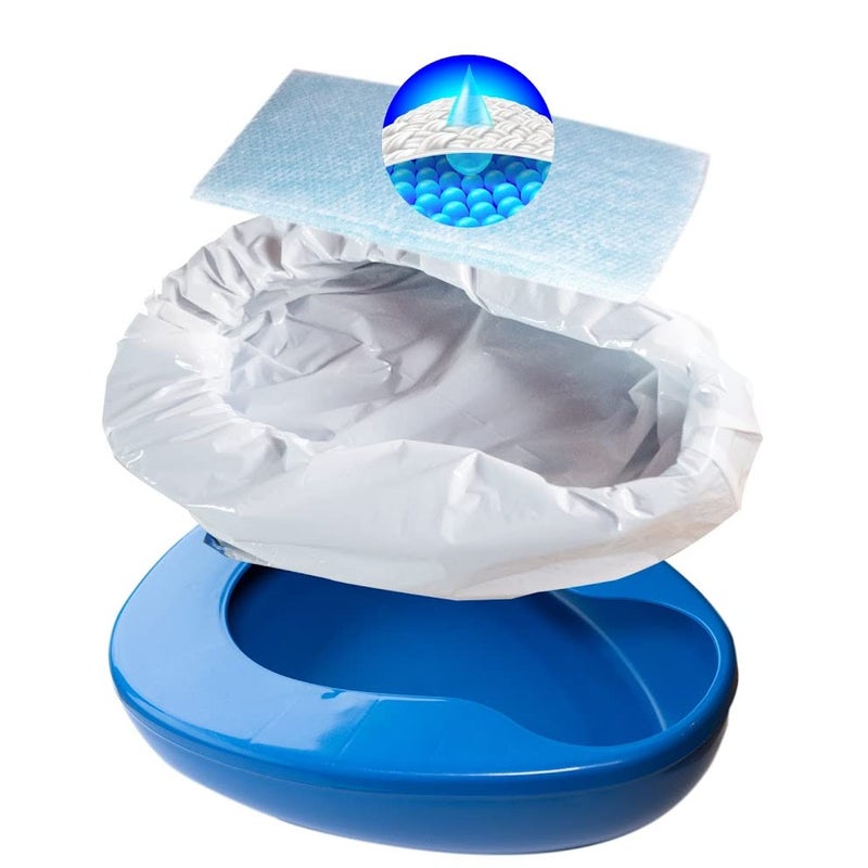 Tilcare Contoured Bedpan Set with 25 Super Absorbent Pads and Liners  Heavy Duty Bed Pan for Females and Men  For Hospital or Home Use of the Elderly and Bedridden Patients  Pads Absorb up to 35 oz 1000ml