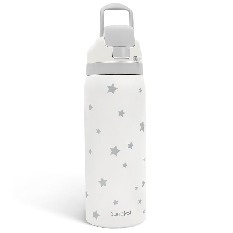 SANDJEST Star Insulated Stainless Steel Water Bottle with Straw for Sports and Travel, 32oz Gifts for Women Girls Friends Teens Birthday Christmas (Grey) - Image 1