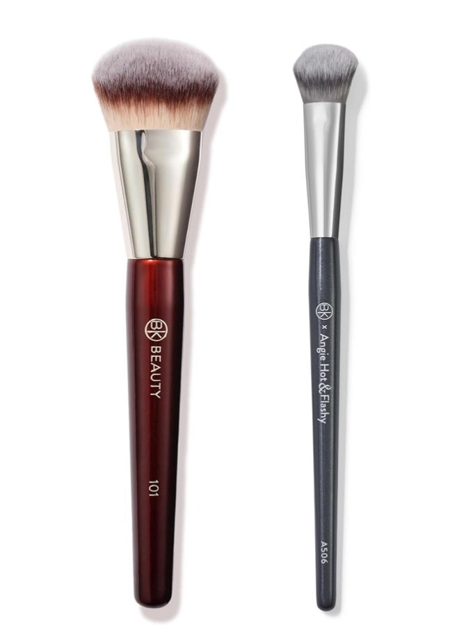 BK BEAUTY فرشاة الأساس المنحوتة 101 - فرش مكياج الأساس - فرشاة للوجه للأساسات السائلة أو الكريمية + مجموعة فرش أنجي هوت وفلاشية A506 للكونسيلر - Image 1