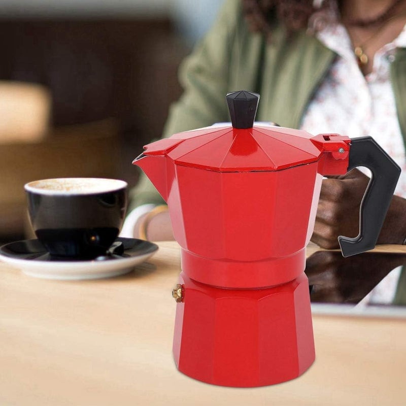 klarako Stovetop Espresso Maker, Classic Stovetop Espresso Maker 6‑Cup Capacity Aluminum Coffee Machine Moka Pot for Office Home Use Moka Maker for Gas or Electric Stove Top(Red) - Image 3