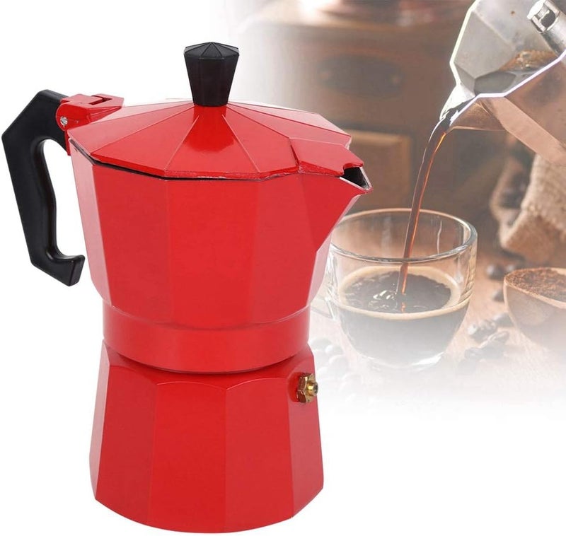 klarako Stovetop Espresso Maker, Classic Stovetop Espresso Maker 6‑Cup Capacity Aluminum Coffee Machine Moka Pot for Office Home Use Moka Maker for Gas or Electric Stove Top(Red) - Image 2