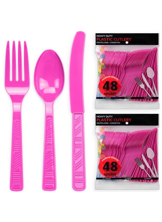 Plastic Cutlery Set, Fuschia Pink Plastic Silverware Sets For Parties, 96 Piece Bulk Heavy Duty Plastic Utensils Set (Fuschia Pink, 96 Pieces) - pzsku/ZFC3A33E62E43ED916C06Z/45/_/1733731367/51a8307a-7c9a-4169-96ac-7bfc80c90f89