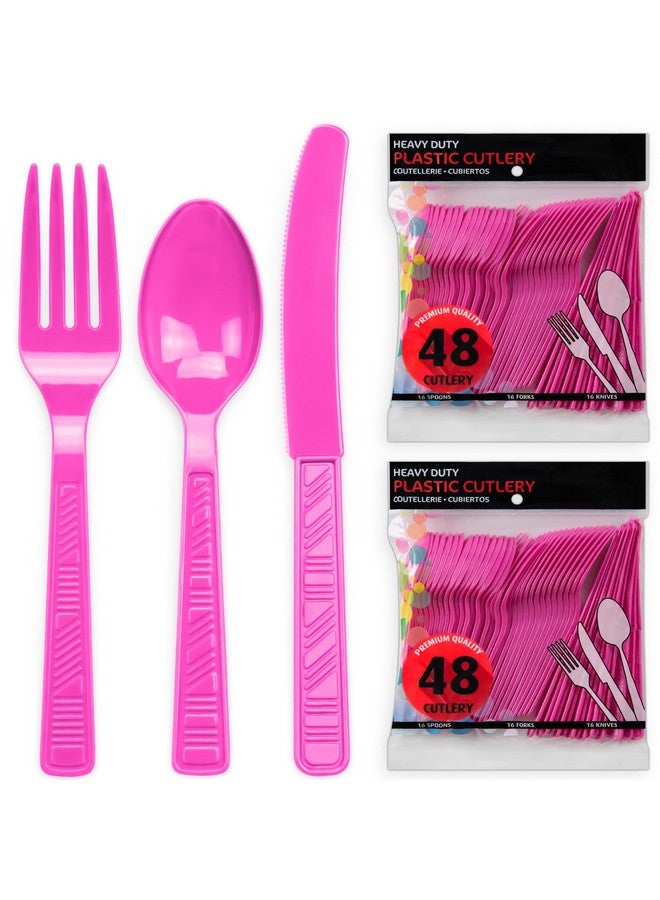 DecorRack Plastic Cutlery Set, Fuschia Pink Plastic Silverware Sets For Parties, 96 Piece Bulk Heavy Duty Plastic Utensils Set (Fuschia Pink, 96 Pieces) - Image 2