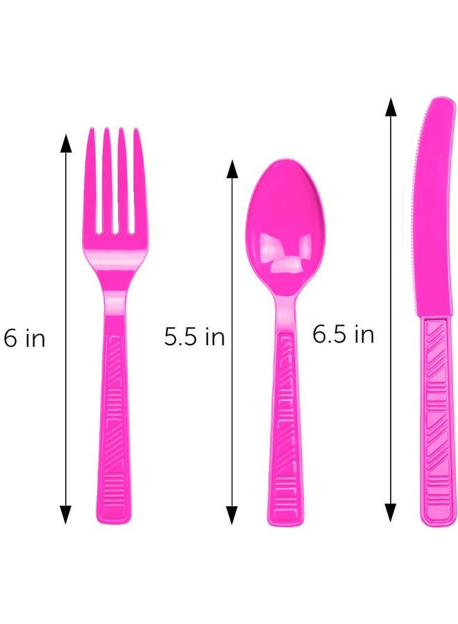 DecorRack Plastic Cutlery Set, Fuschia Pink Plastic Silverware Sets For Parties, 96 Piece Bulk Heavy Duty Plastic Utensils Set (Fuschia Pink, 96 Pieces) - Image 3