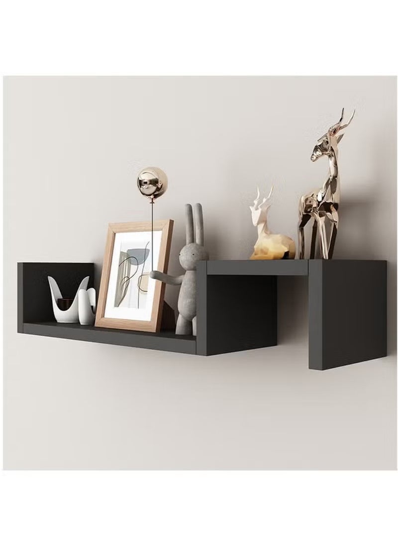 يلا جوي قطعتان من رفوف الحائط العائمة، رفوف عائمة مثبتة على الحائط، رف حائط عائم خشبي ريفي قوي، لوحة جدارية للحمام لغرفة النوم، غرفة المعيشة، المطبخ، تخزين ديكور الكتب، (أسود، 58*10*12 سم) - Image 5