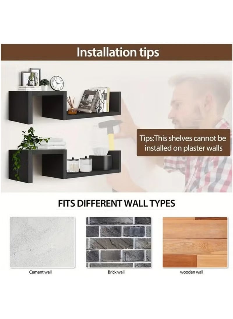 يلا جوي قطعتان من رفوف الحائط العائمة، رفوف عائمة مثبتة على الحائط، رف حائط عائم خشبي ريفي قوي، لوحة جدارية للحمام لغرفة النوم، غرفة المعيشة، المطبخ، تخزين ديكور الكتب، (أسود، 58*10*12 سم) - Image 3