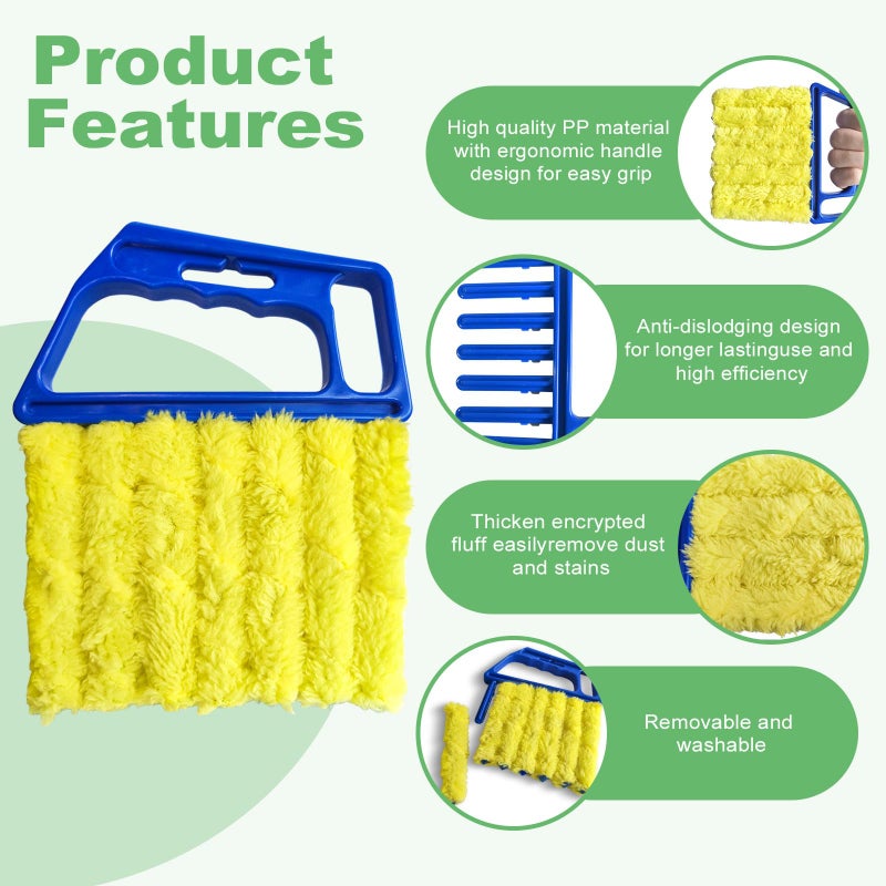 HAOHOMIO 4Pcs Blind Cleaner Duster Tool Set with 7-Finger & 3-Finger Brushesï¼ŒWashable Multi-Surface Dusting Kit for Wood Blinds, Venetian Blinds, AC Vents, Car Vents, Shutters & Fans (Orange+Blue) - Image 3