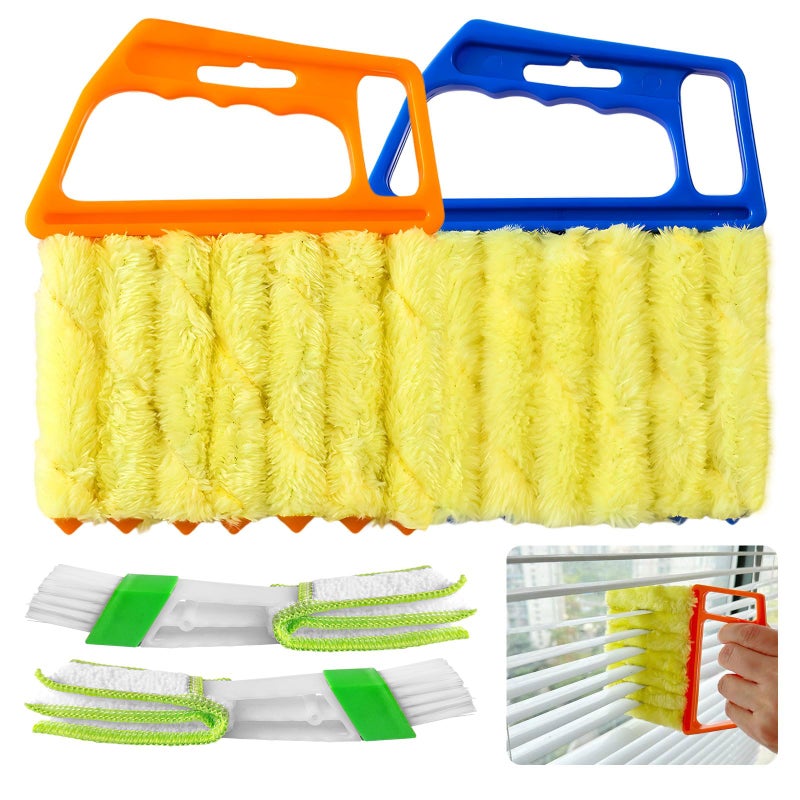 HAOHOMIO 4Pcs Blind Cleaner Duster Tool Set with 7-Finger & 3-Finger Brushesï¼ŒWashable Multi-Surface Dusting Kit for Wood Blinds, Venetian Blinds, AC Vents, Car Vents, Shutters & Fans (Orange+Blue) - Image 1