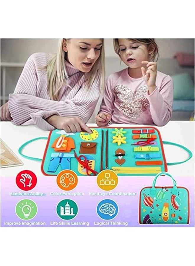 DURKU Montessori Busy Board for Toddlers - Educational Sensory Toy with Basic Dressing Skills - Portable Travel Toy for Preschool Activities - Ideal Gift for Learning (Planet)  - Image 4