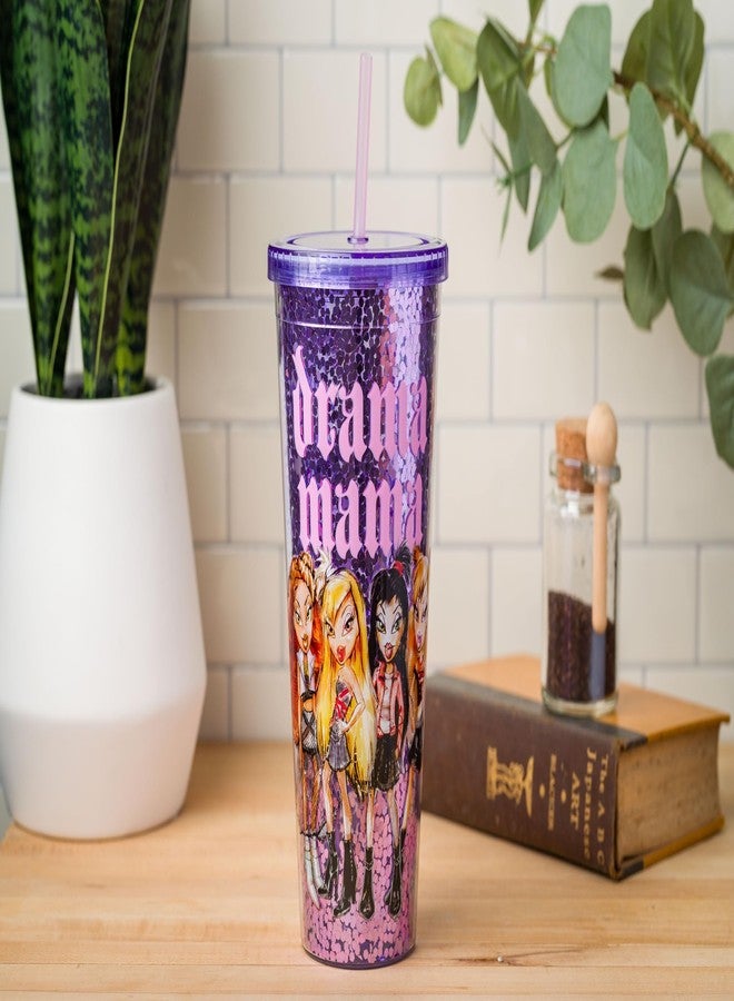Silver Buffalo Bratz Drama Mama Featuring Cloe, Yasmin, Jade, and Sasha Plastic Confetti Cold Cup with Lid and Straw, 32 Ounces - Image 3