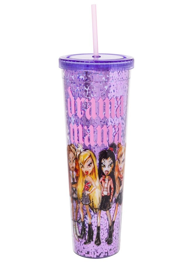 Silver Buffalo Bratz Drama Mama Featuring Cloe, Yasmin, Jade, and Sasha Plastic Confetti Cold Cup with Lid and Straw, 32 Ounces - Image 1