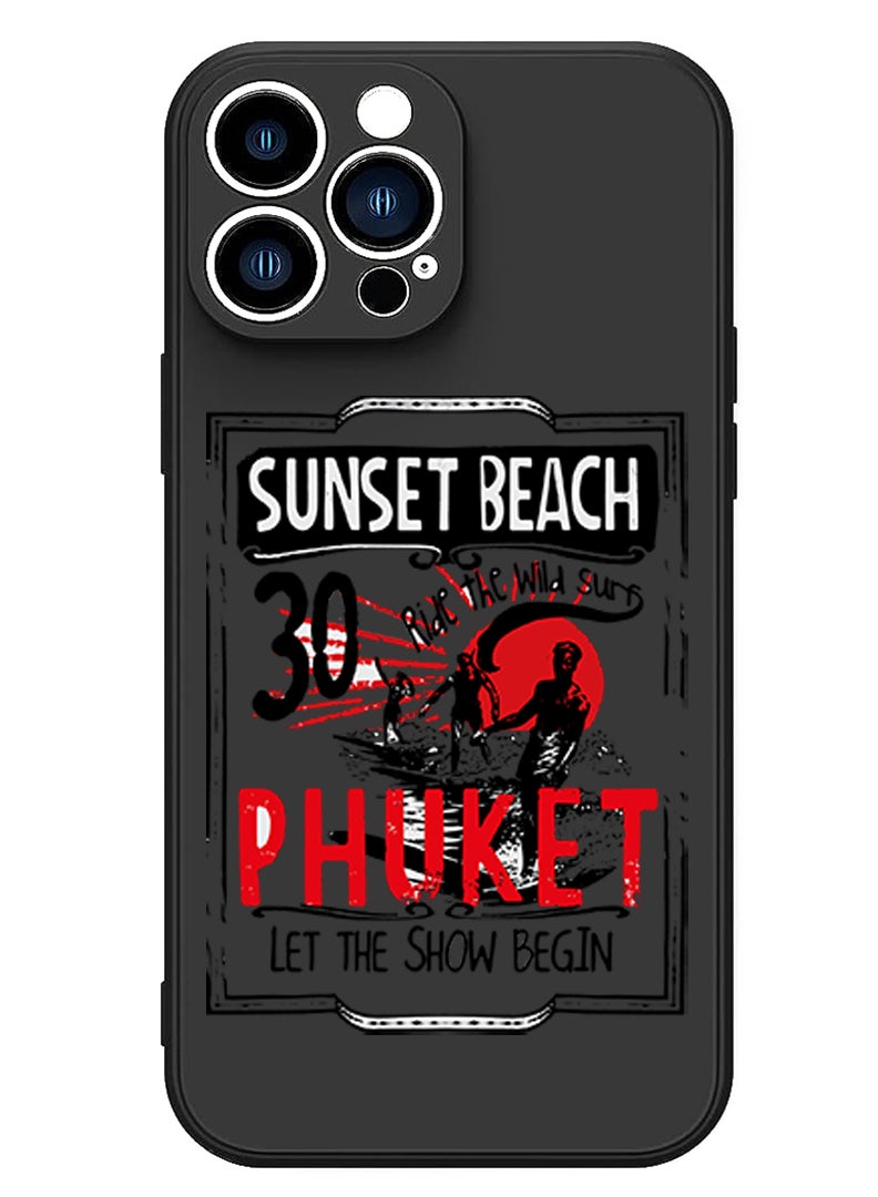 Theodor Protective Slim Fit Case Liquid Silicone Cover with Full Body Protection Anti-Scratch Shockproof Case For iPhone 12 Pro Max Black  - Sunset Beach copy - Image 1