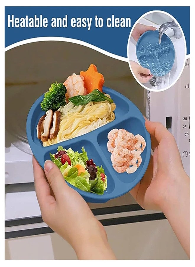 Edtepy 6PCS Silicone Baby Feeding Set - Suction Bowl, Divided Plate, Bib, Spoon, Fork & Sippy Cup | BPA-Free, Food-Grade | Self-Feeding Utensils for Toddlers 6+ Months - Dishwasher Safe (Blue) - Image 4
