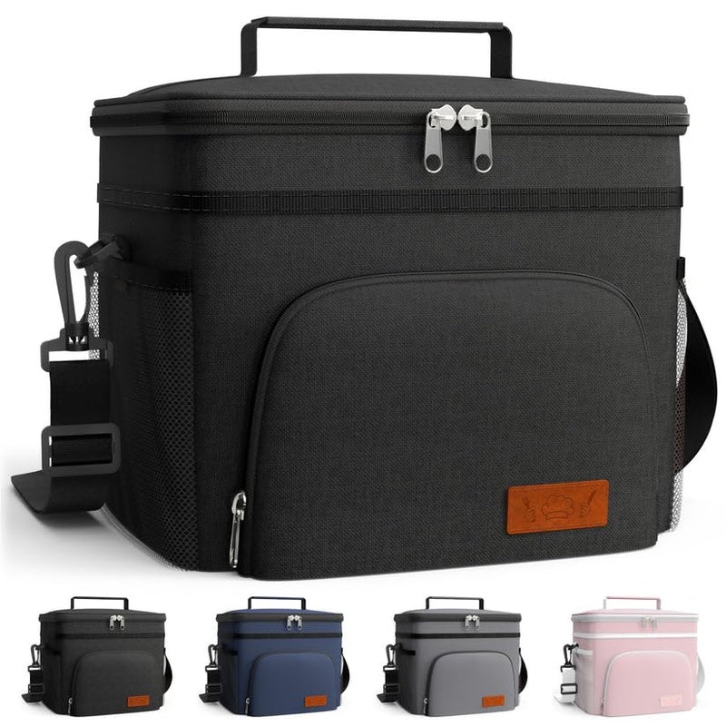 HOTOR Insulated Lunch Box for Men Women LeakProof Cooler Lunch Bag with 4 Pockets Adjustable Strap Ideal for Work Picnic Travel Large Black 1307991 - Image 1
