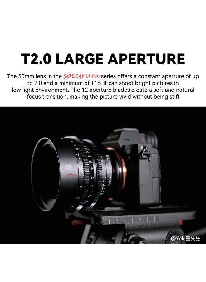 7artisans - 50mm T2.0 Large Aperture Full Frame Cine Lens L-Mount, Manual Focus Low Distortion Cinema Lens Mirrorless Cameras Compatible for Sigma FP, Panasonic S1 S1H S5, Leica SL SL2, Black - Image 1