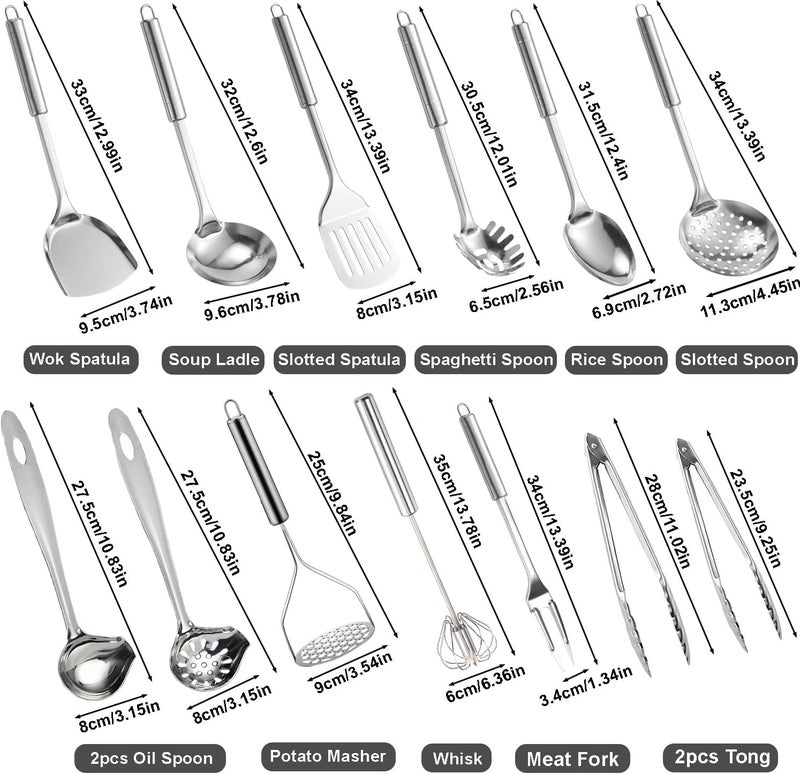 Ragyzity 304 Stainless Steel Kitchen Utensil Set, 13PCS Cooking Nonstick Cookware Set Serving Utensils Cooking Utensil All Metal Cooking Spoons, Comfortable Grip Stainless Steel Utensils Set - Image 2