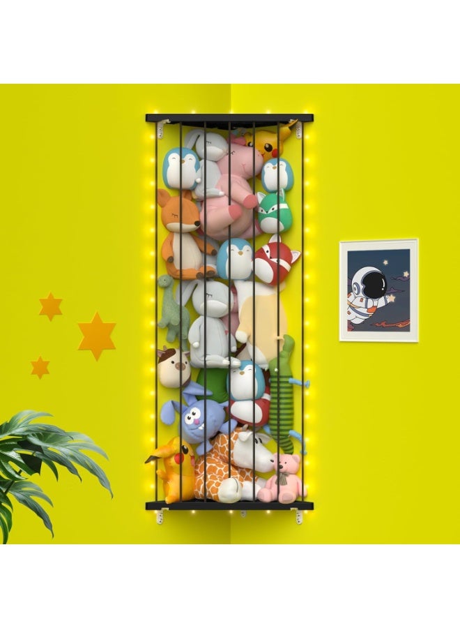 Befayoo Stuffed Animal Storage Shelf Organizer(Patented) - Corner Stuffed Animal Holder Length Adjustable - Wall Plush Storage for Nursery Playroom Bedroom Kids Room (Black+Light, Standard) - Image 1